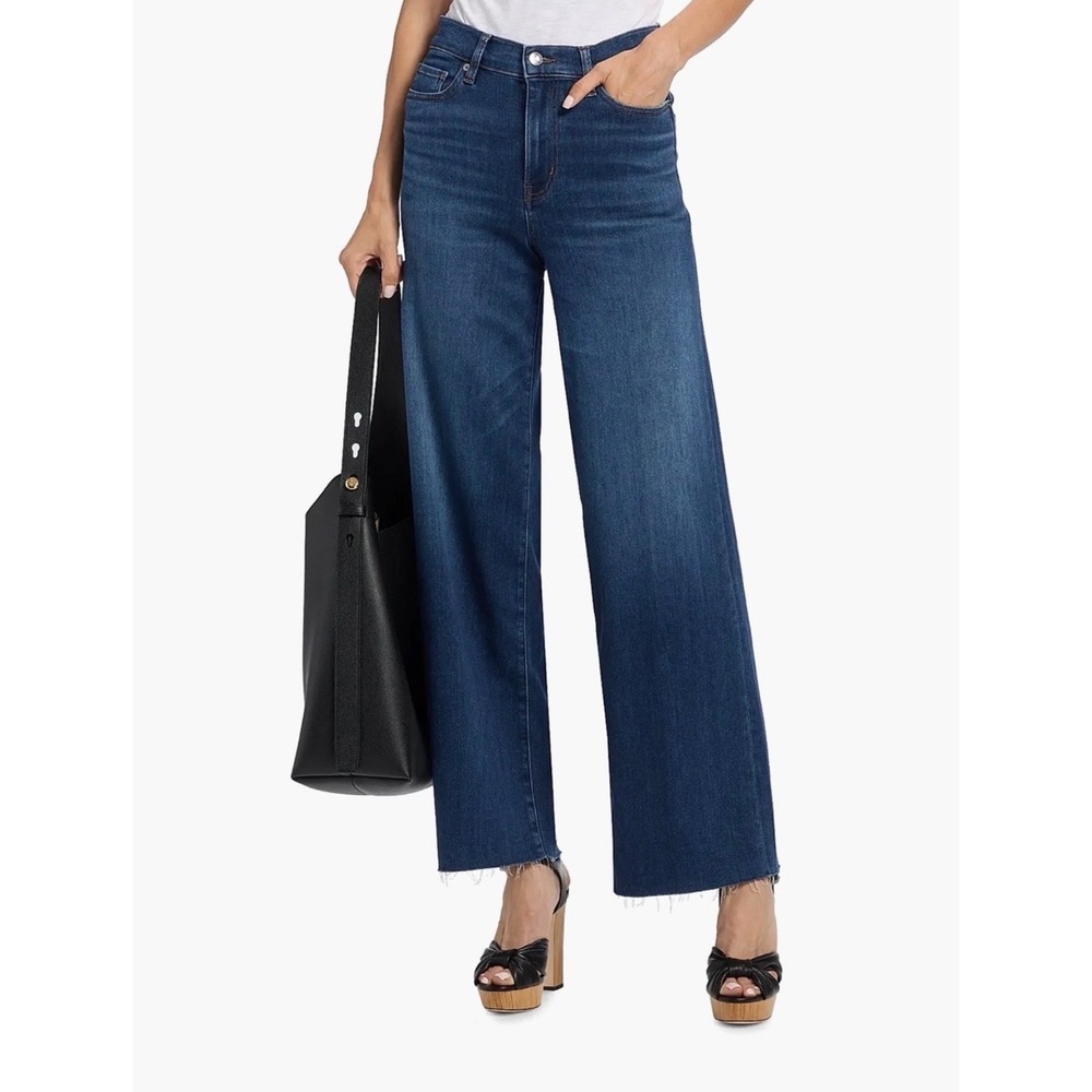 FRAME Le Slim Palazzo Flare Jeans Women 31 Blue Aspire Raw After Wide Leg Raw